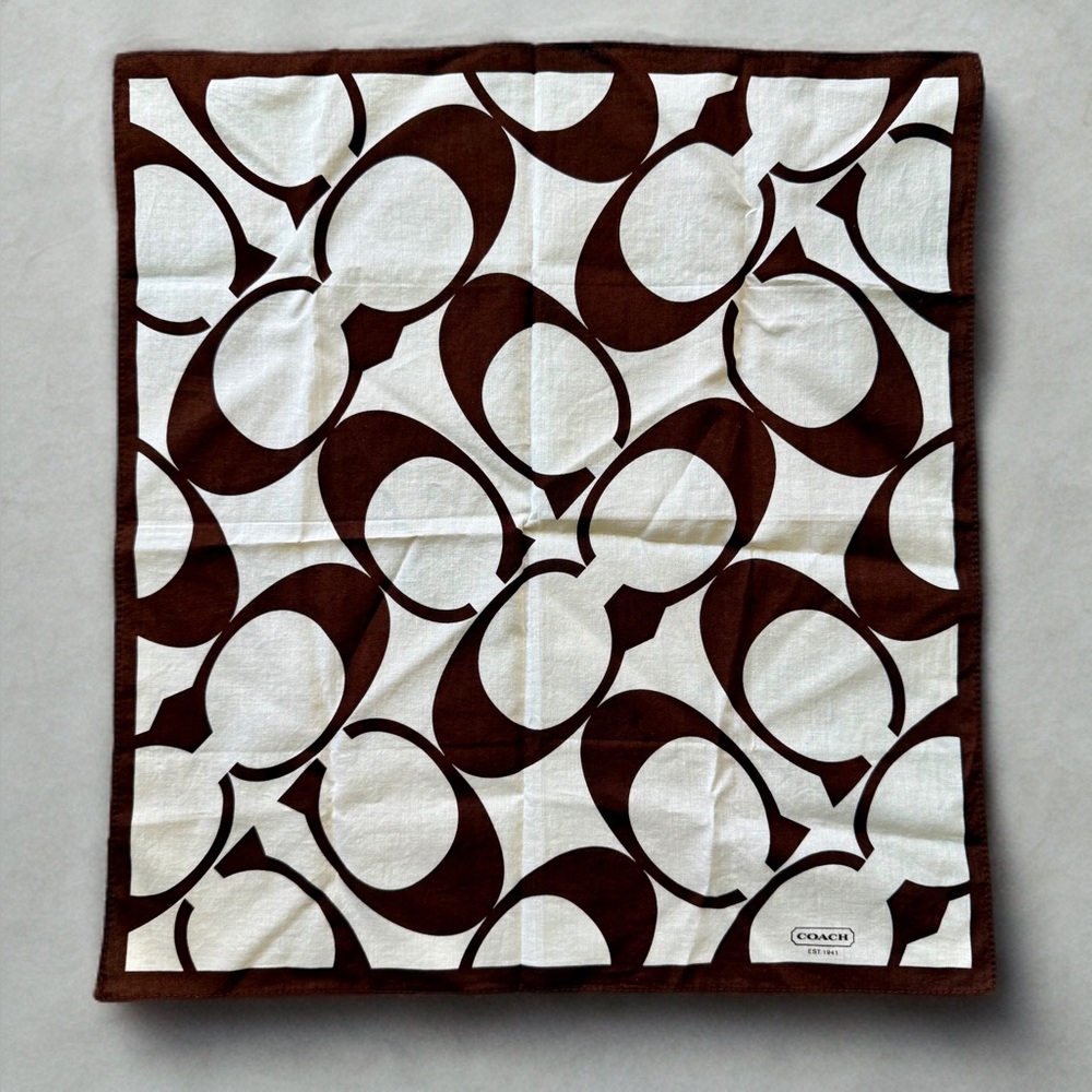 Coach White Brown Cotton Handkerchief
